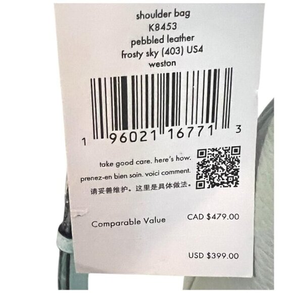 Kate Spade Womens Sky Blue Pebbled Leather Weston Large Shoulder Hobo Bag New - Picture 5 of 15